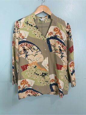 Citron silk floral top small FLAWED